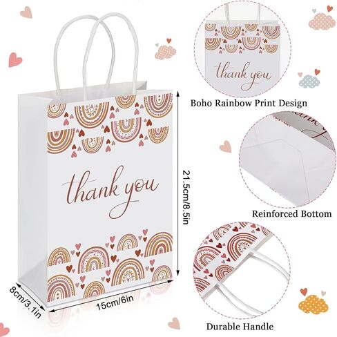 Laumoi 20 قطعة من أكياس قوس قزح شكرًا لك، حقائب حفلات شكر قوس قزح مع مقابض، أكياس ورقية للحلوى، أكياس ورق كرافت بيضاء، حقائب هدايا للحفلات لحفلات الزفاف وأعياد الميلاد وحفلات استقبال المولود الجديد in Kuwait
