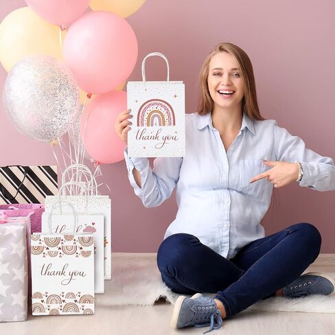 Laumoi 20 قطعة من أكياس قوس قزح شكرًا لك، حقائب حفلات شكر قوس قزح مع مقابض، أكياس ورقية للحلوى، أكياس ورق كرافت بيضاء، حقائب هدايا للحفلات لحفلات الزفاف وأعياد الميلاد وحفلات استقبال المولود الجديد in Kuwait