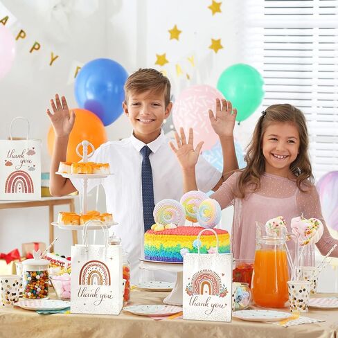 Laumoi 20 قطعة من أكياس قوس قزح شكرًا لك، حقائب حفلات شكر قوس قزح مع مقابض، أكياس ورقية للحلوى، أكياس ورق كرافت بيضاء، حقائب هدايا للحفلات لحفلات الزفاف وأعياد الميلاد وحفلات استقبال المولود الجديد in Kuwait