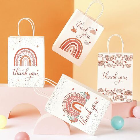 Laumoi 20 قطعة من أكياس قوس قزح شكرًا لك، حقائب حفلات شكر قوس قزح مع مقابض، أكياس ورقية للحلوى، أكياس ورق كرافت بيضاء، حقائب هدايا للحفلات لحفلات الزفاف وأعياد الميلاد وحفلات استقبال المولود الجديد in Kuwait