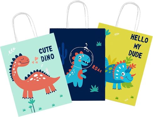 PINWATT 30Pcs Cute Dinosaur Gift Bags with Handles, 8.7 inches Small Paper Bags, Party Treat Favor Bags, Goodie Bags for Birthday, Baby Shower, Christmas, Graduations,Party Supplies in Saudi Arabia