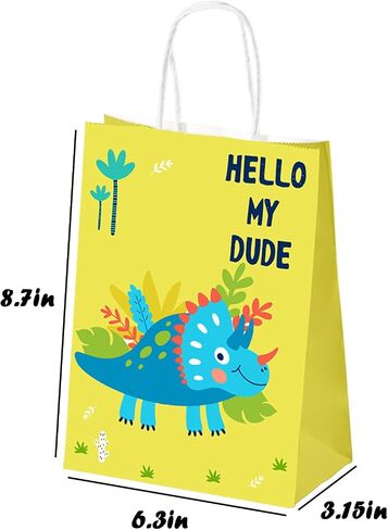 PINWATT 30Pcs Cute Dinosaur Gift Bags with Handles, 8.7 inches Small Paper Bags, Party Treat Favor Bags, Goodie Bags for Birthday, Baby Shower, Christmas, Graduations,Party Supplies in Saudi Arabia