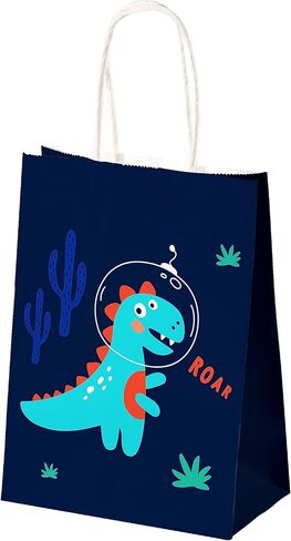 PINWATT 30Pcs Cute Dinosaur Gift Bags with Handles, 8.7 inches Small Paper Bags, Party Treat Favor Bags, Goodie Bags for Birthday, Baby Shower, Christmas, Graduations,Party Supplies in Saudi Arabia