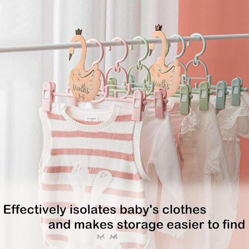 Quaocens 7 PCS Baby Closet Dividers, Swan-Shaped and Flower Pattern Wooden Baby Clothes Dividers for Closet, Marked Newborn To 24 Months Of Different Ages, Can Be Used To Organize The Baby Closet. in Kuwait