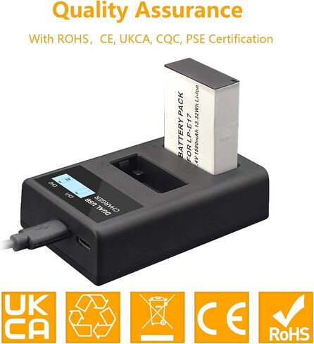 شاحن بطارية LP-E17 مع شاحن مزدوج LCD لكاميرات Canon EOS RP R10، Rebel T6i، T7i، T8i، T6s، SL2، SL3، EOS M3، M5، M6، 200D، 77D، 750D، 760D، 800D، 8000D، KISS كاميرا X8i in Kuwait