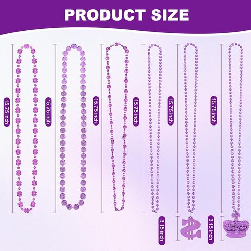 Becfupo 150 قطعة من قلادات ماردي غرا المعدنية المطرزة بكميات كبيرة، قلادات ماردي غرا من الذهب الأخضر الأرجواني بأشكال متعددة لمهرجان ماردي غرا، والعرض، والحفلات التنكرية، والكرنفال in Kuwait