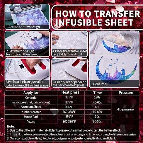 Sublimation Transfer Sheets for Heat Press Machine, Glitter 12x12inch Sublimation Paper for Tumblers Blanks Tshirts,8 Sheets in Kuwait