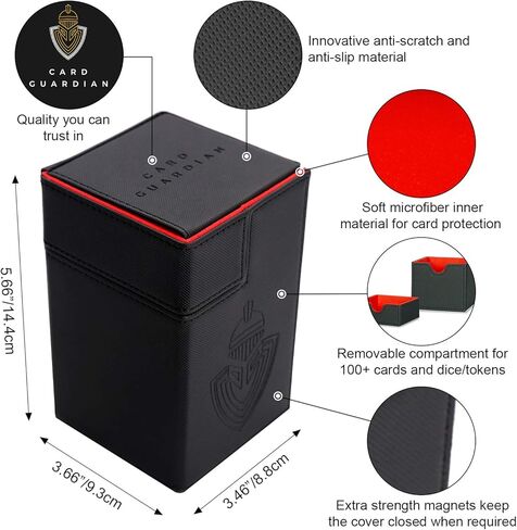 Card Guardian - Premium 100 Card Deck Box with Dice Compartment for Trading Card Games TCG (Black) Compatible with Magic the gathering (MTG), Commander Deck, Yugioh Deck Box, Sports Cards Binder in Kuwait