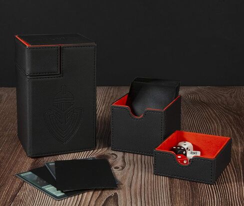 Card Guardian - Premium 100 Card Deck Box with Dice Compartment for Trading Card Games TCG (Black) Compatible with Magic the gathering (MTG), Commander Deck, Yugioh Deck Box, Sports Cards Binder in Kuwait