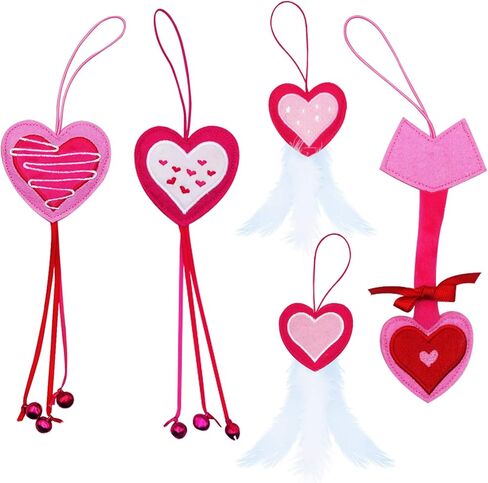 Valentine's Day Cat Toys 5 Pack Cat Feather Toys Door Hanging Cats Teaser Toys Catnip Filled Feline Kitten Chasing Toys with Bells for Indoor Cats Kittens in Kuwait