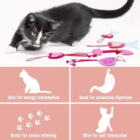 Valentine's Day Cat Toys 5 Pack Cat Feather Toys Door Hanging Cats Teaser Toys Catnip Filled Feline Kitten Chasing Toys with Bells for Indoor Cats Kittens in Kuwait