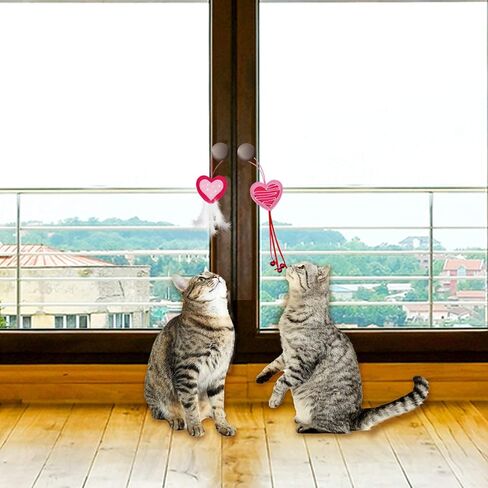 Valentine's Day Cat Toys 5 Pack Cat Feather Toys Door Hanging Cats Teaser Toys Catnip Filled Feline Kitten Chasing Toys with Bells for Indoor Cats Kittens in Kuwait