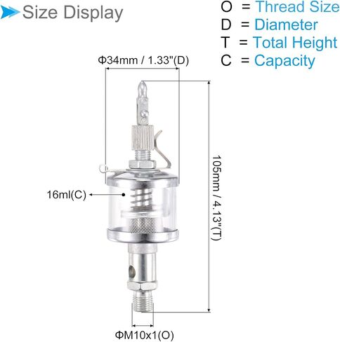 Needle Valve Type Oil Cup, | M8x1 Thread 16ml | Carbon Steel Plating Oil Dispenser Lathe Machine Power Accessories - (Applications: for Industrial Lubrication), 1-Piece in Saudi Arabia