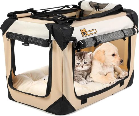 PAWMANIA Large Cat Carrier Soft Small Dog Crate Collapsible Pet Carrier Portable Dog Kennel Indoor/Outside/Travel/Car,with Plush Pet Bed,Red 24×16×16in in Saudi Arabia