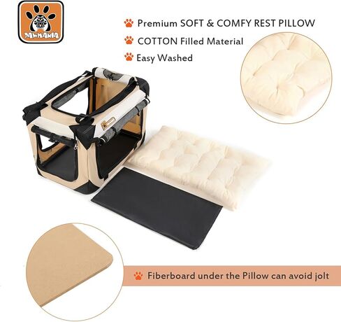 PAWMANIA Large Cat Carrier Soft Small Dog Crate Collapsible Pet Carrier Portable Dog Kennel Indoor/Outside/Travel/Car,with Plush Pet Bed,Red 24×16×16in in Saudi Arabia