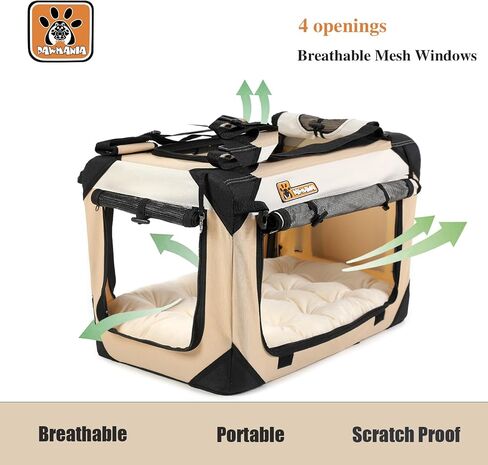 PAWMANIA Large Cat Carrier Soft Small Dog Crate Collapsible Pet Carrier Portable Dog Kennel Indoor/Outside/Travel/Car,with Plush Pet Bed,Red 24×16×16in in Saudi Arabia