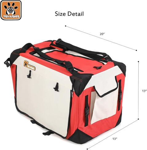 PAWMANIA Large Cat Carrier Soft Small Dog Crate Collapsible Pet Carrier Portable Dog Kennel Indoor/Outside/Travel/Car,with Plush Pet Bed,Red 24×16×16in in Saudi Arabia