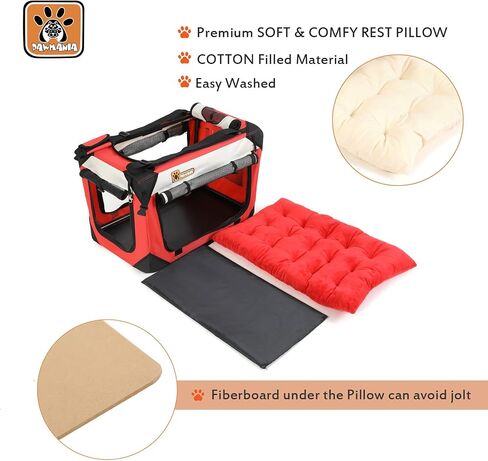PAWMANIA Large Cat Carrier Soft Small Dog Crate Collapsible Pet Carrier Portable Dog Kennel Indoor/Outside/Travel/Car,with Plush Pet Bed,Red 24×16×16in in Saudi Arabia