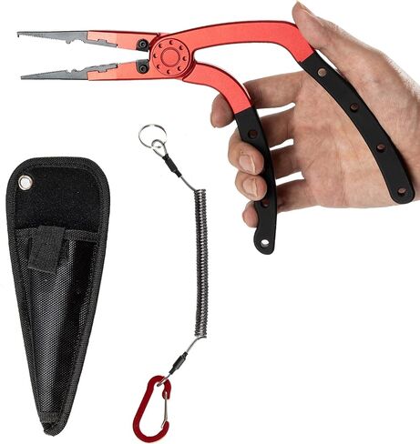 Night Cat Fishing Pliers with Sheath and Lanyard, Long Nose Jaws Braid line Cutters, Saltwater Crimper,Split Ring Openers,Hook Removers, Fishing Tools Gears Rustproof in Saudi Arabia