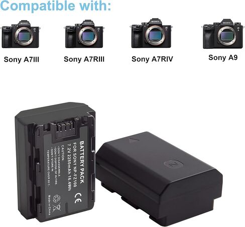 استبدال بطارية NP-FZ100 لكاميرات Sony A7 IV، A7 III، A7R III، A7R IV، A7S III، FX30، A6600، A9، A9 II، 2 حزمة 7.2 فولت 2280 مللي أمبير، مع شاحن بطارية بشاشة LED مزدوجة in Kuwait