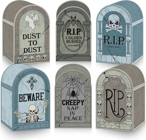 PerKoop 24 Pcs Halloween Tombstone Bags Trick Or Treat Candy Goody Boxes Halloween Paper Gift Box Tombstone Treat Bags for Kids Party Favors Snacks Cookies Party Supplies Halloween Decorations in Saudi Arabia