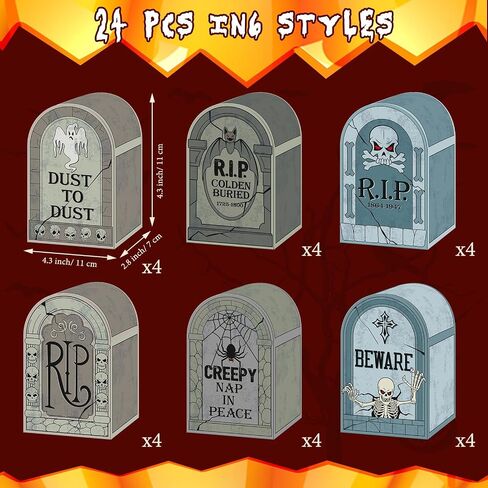PerKoop 24 Pcs Halloween Tombstone Bags Trick Or Treat Candy Goody Boxes Halloween Paper Gift Box Tombstone Treat Bags for Kids Party Favors Snacks Cookies Party Supplies Halloween Decorations in Saudi Arabia