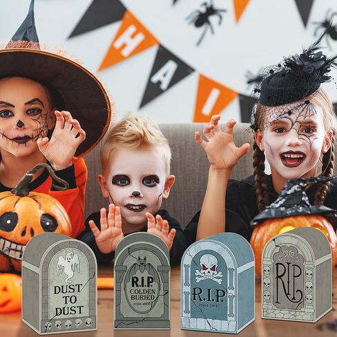 PerKoop 24 Pcs Halloween Tombstone Bags Trick Or Treat Candy Goody Boxes Halloween Paper Gift Box Tombstone Treat Bags for Kids Party Favors Snacks Cookies Party Supplies Halloween Decorations in Saudi Arabia