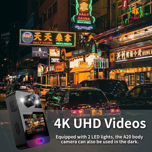 كاميرا الجسم SJCAM A20 4K مسجل فيديو محمول مع EIS 2.33 بوصة تعمل باللمس وكاميرا أمان يمكن ارتداؤها 7-10 ساعات عمر البطارية، لإنفاذ القانون، والحراسة، والمنزل، والخارج، والسفر، والتخييم، وركوب الدراجات in Kuwait