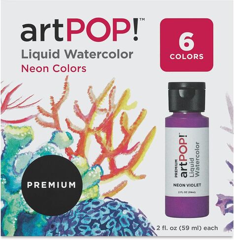 آرت بوب! ألوان مائية سائلة، مجموعة من 6 ألوان نيون، زجاجات 60 مل/2 أونصة سائلة، نابضة بالحياة، غير سامة، قابلة للغسل، لتقنيات الألوان المائية، الحروف اليدوية، الخط، الرسوم التوضيحية in Kuwait