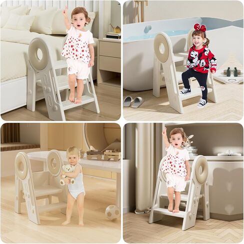 Step Stool for Kids Toddler, Adjustable 3 Folding, Learning Helper Stool for Bathroom Sink Toilet Potty Kitchen Counter with Handles and Non-Slip Pads(Blue) in Kuwait