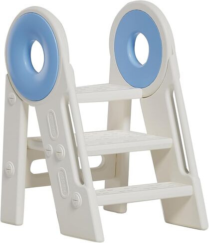 Step Stool for Kids Toddler, Adjustable 3 Folding, Learning Helper Stool for Bathroom Sink Toilet Potty Kitchen Counter with Handles and Non-Slip Pads(Blue) in Kuwait
