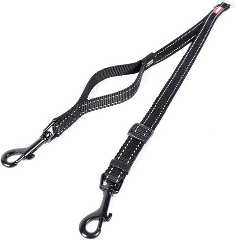 EzyDog Soft Touch Coupler Adjustable Double Dog Leash - Superior Tangle-Free Experience and Reflective for Nighttime Safety - Ranges from 14 to 24 Inches - Perfect for Walking Two Dogs (Black) in Saudi Arabia