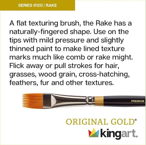 KINGART B-031 Premium 3 pc. Original Gold 9120 Series RAKE Comb Artist Brush Set, Synthetic Golden Taklon Hair for Acrylic, Oil, Watercolor and Gouache Paint, Short Handle, 3 Sizes: 1/8", 1/4", 1/2" in Saudi Arabia