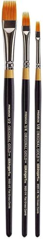 KINGART B-031 Premium 3 pc. Original Gold 9120 Series RAKE Comb Artist Brush Set, Synthetic Golden Taklon Hair for Acrylic, Oil, Watercolor and Gouache Paint, Short Handle, 3 Sizes: 1/8", 1/4", 1/2" in Saudi Arabia