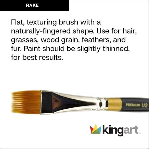 KINGART B-031 Premium 3 pc. Original Gold 9120 Series RAKE Comb Artist Brush Set, Synthetic Golden Taklon Hair for Acrylic, Oil, Watercolor and Gouache Paint, Short Handle, 3 Sizes: 1/8", 1/4", 1/2" in Saudi Arabia