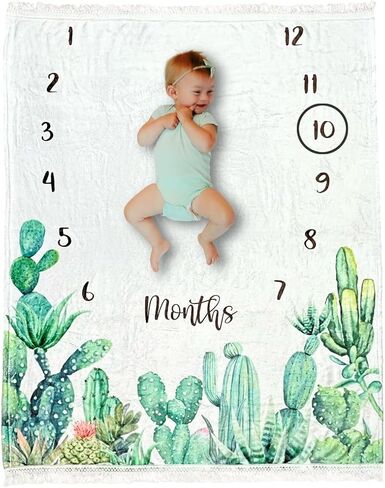Baby Milestone Blanket - Gender Neutral Monthly Photo Blanket Growth Chart - Newborn To 12 Months Photo Props Baby Blanket - Perfect Boy Or Girl Boho Baby Shower Registry Gifts With Fringe 45" X 53" in Saudi Arabia