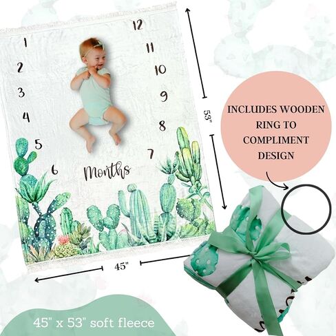 Baby Milestone Blanket - Gender Neutral Monthly Photo Blanket Growth Chart - Newborn To 12 Months Photo Props Baby Blanket - Perfect Boy Or Girl Boho Baby Shower Registry Gifts With Fringe 45" X 53" in Saudi Arabia