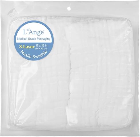 حزمة قماط الأطفال من لانج مقاس 2-35 × 35 بوصة، 3 طبقات، بطانية استقبال الرضع من قطن الموسلين الأبيض، غطاء للرضاعة وعربة الأطفال، للبشرة الحساسة لحديثي الولادة، تغليف من الدرجة الطبية in Kuwait