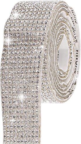1 Rolls Self-Adhesive Crystal Rhinestone Diamond Ribbon - Champagne Crystal Rhinestone DIY Decoration Sticker, Bling Ribbons for Car Decoration, Wedding Cakes (1 Yard / 10 Rows of Diamonds) in Saudi Arabia