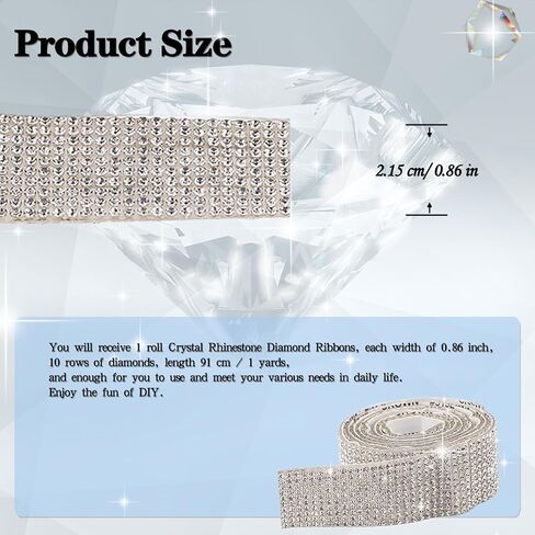 1 Rolls Self-Adhesive Crystal Rhinestone Diamond Ribbon - Champagne Crystal Rhinestone DIY Decoration Sticker, Bling Ribbons for Car Decoration, Wedding Cakes (1 Yard / 10 Rows of Diamonds) in Saudi Arabia