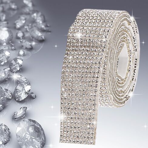 1 Rolls Self-Adhesive Crystal Rhinestone Diamond Ribbon - Champagne Crystal Rhinestone DIY Decoration Sticker, Bling Ribbons for Car Decoration, Wedding Cakes (1 Yard / 10 Rows of Diamonds) in Saudi Arabia