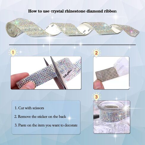 1 Rolls Self-Adhesive Crystal Rhinestone Diamond Ribbon - Champagne Crystal Rhinestone DIY Decoration Sticker, Bling Ribbons for Car Decoration, Wedding Cakes (1 Yard / 10 Rows of Diamonds) in Saudi Arabia