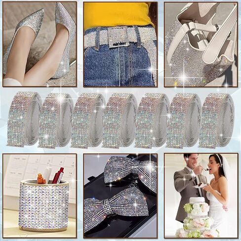 1 Rolls Self-Adhesive Crystal Rhinestone Diamond Ribbon - Champagne Crystal Rhinestone DIY Decoration Sticker, Bling Ribbons for Car Decoration, Wedding Cakes (1 Yard / 10 Rows of Diamonds) in Saudi Arabia