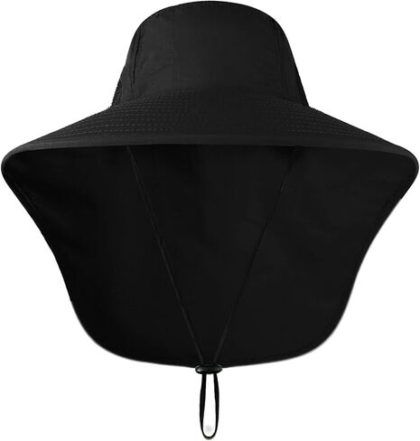 UPF 50+ Sun Protection Hat for Men and Women, Wide Brim Outdoor Beach Fishing Cap with Neck Flap, Breathable Mesh, Windproof in Saudi Arabia