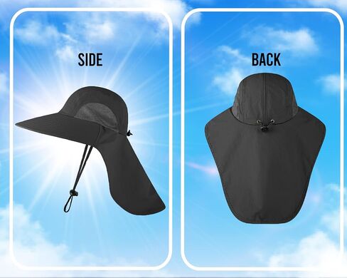 UPF 50+ Sun Protection Hat for Men and Women, Wide Brim Outdoor Beach Fishing Cap with Neck Flap, Breathable Mesh, Windproof in Saudi Arabia