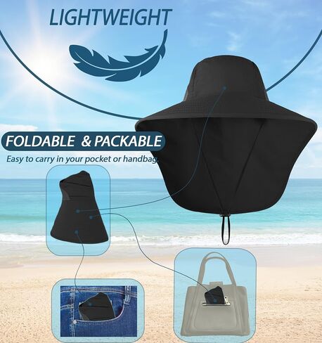 UPF 50+ Sun Protection Hat for Men and Women, Wide Brim Outdoor Beach Fishing Cap with Neck Flap, Breathable Mesh, Windproof in Saudi Arabia