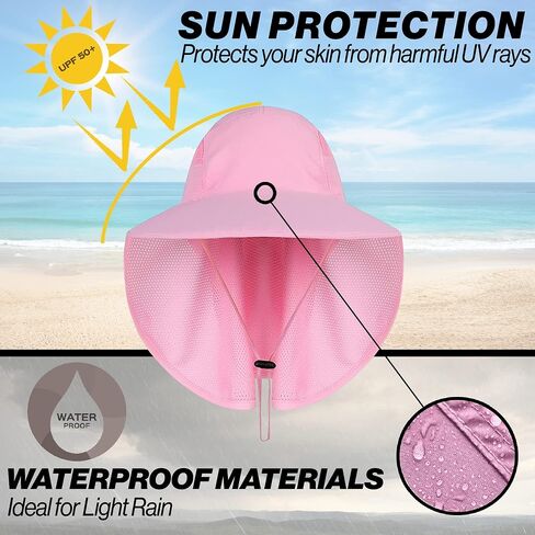 UPF 50+ Sun Protection Hat for Men and Women, Wide Brim Outdoor Beach Fishing Cap with Neck Flap, Breathable Mesh, Windproof in Saudi Arabia