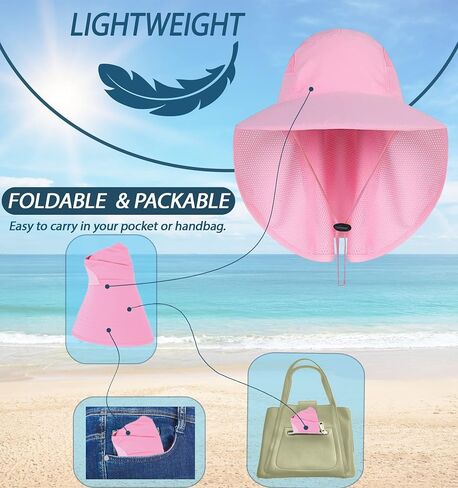 UPF 50+ Sun Protection Hat for Men and Women, Wide Brim Outdoor Beach Fishing Cap with Neck Flap, Breathable Mesh, Windproof in Saudi Arabia