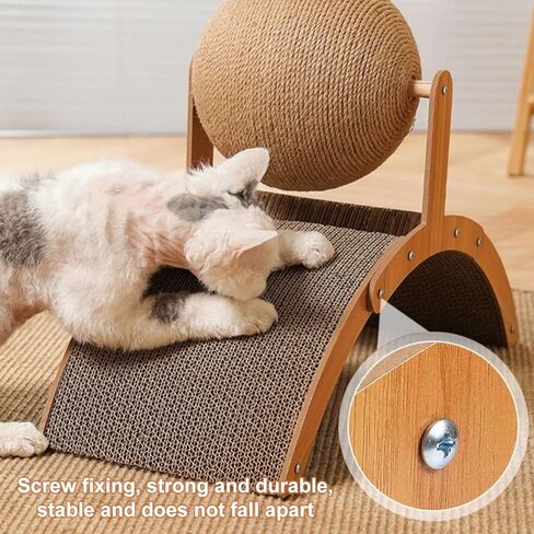 Cat Scratcher Toy, Natural Sisal Cat Scratching Board with Ball, Cardboard Cats Scratching Interactive Solid Wood Durable Scratch for Indoor Kitties Wear-Resistant Furniture Supplies, Pet Toy in Kuwait