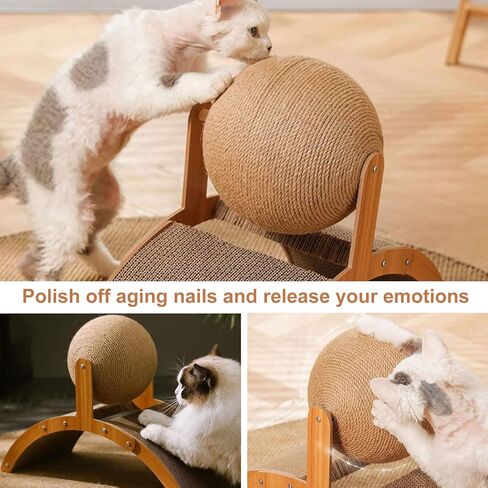Cat Scratcher Toy, Natural Sisal Cat Scratching Board with Ball, Cardboard Cats Scratching Interactive Solid Wood Durable Scratch for Indoor Kitties Wear-Resistant Furniture Supplies, Pet Toy in Kuwait